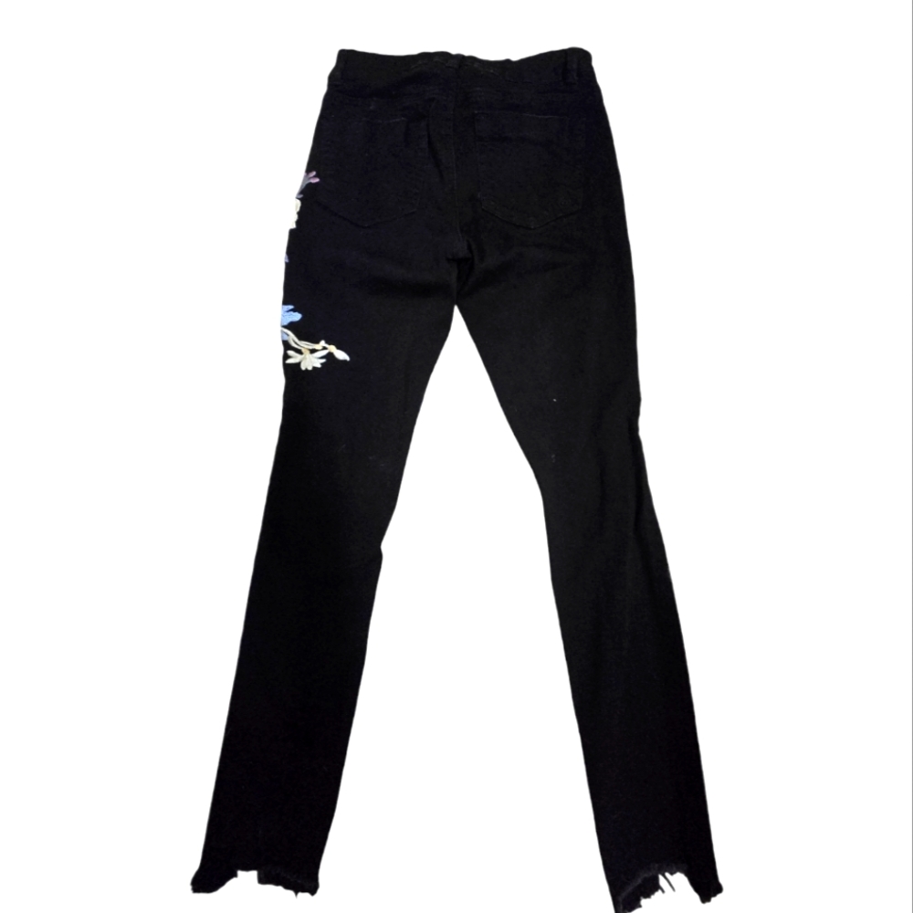 Black Floral Jeans, Ripped size 5